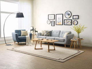  稳固耐用实木沙发脚 吸湿透气棉麻布 可全拆洗 北欧风格 蓝色单人沙发