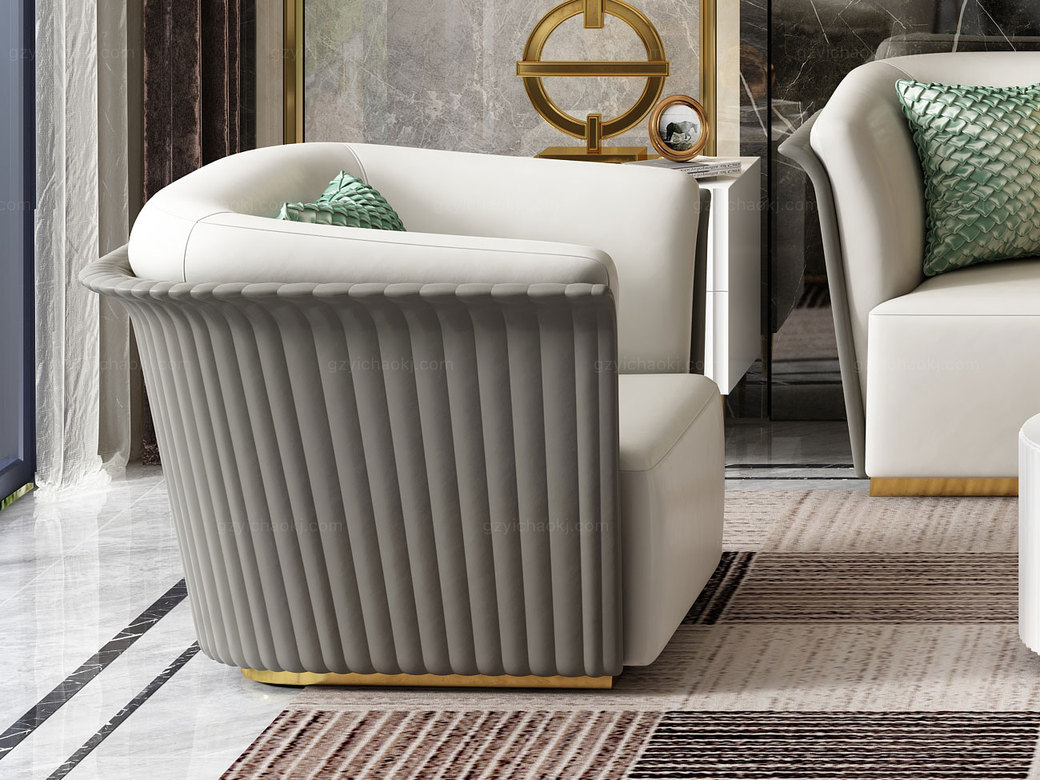 梵克美家 轻奢风格 环保超纤皮 高密度海绵 单人沙发(抱枕随机发货)