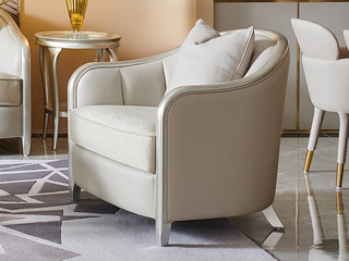  美式 欧洲进口榉木框架 真皮+布艺结合 舒适软靠 单人位沙发