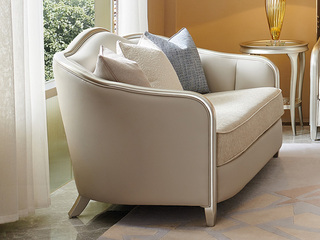  美式 欧洲进口榉木框架 真皮+布艺结合 舒适软靠 二人位沙发