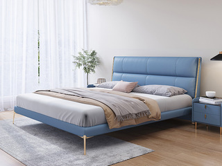  轻奢风格 优质皮艺 舒适软靠 蓝色 1.8*2.0米床（搭配10公分钢木排骨架）