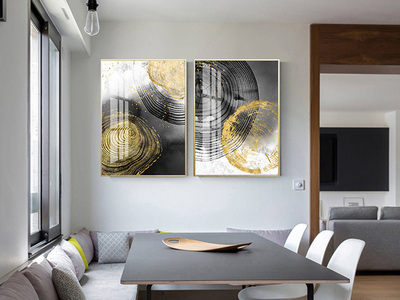 新中式沙发背景墙装饰画 现代简约客厅挂画大气轻奢抽象画（两联画） 晶瓷画