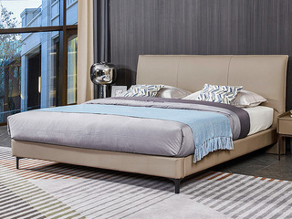  国际知名品牌 现代简约高档皮艺 进口天然云杉木柔软亲肤靠背皮艺床（1.5*2.0米）（此产品有短途物流费）