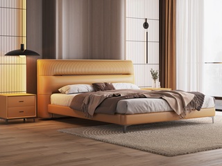  现代简约 优质皮艺+实木框架 暮光橙 1.8*2.0米卧室软床（搭配10公分松木排骨架）