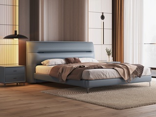  现代简约 优质皮艺+实木框架 蓝色 1.8*2.0米卧室软床（搭配10公分松木排骨架）