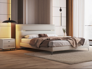  现代简约 优质皮艺+实木框架 米白色 1.8*2.0米卧室软床（搭配10公分松木排骨架）