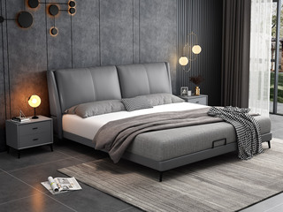  极简风格 气质深灰色 扪皮  实木抽屉 床头柜