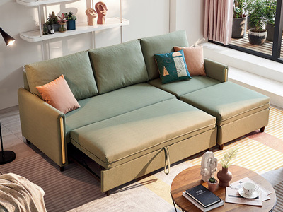   现代简约沙发床 科技布+实木框架+高密度海绵 客厅布艺   3+左贵妃转角沙发（抱枕花色随机发货）