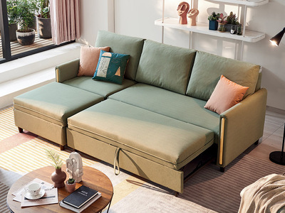   现代简约沙发床 科技布+实木框架+高密度海绵 客厅布艺   3+右贵妃转角沙发（抱枕花色随机发货）