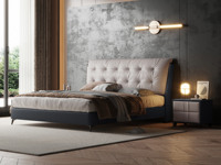 歌迪 现代简约 优质皮艺+实木框架 浅灰色+深灰色 1.5*2.0米床（搭配10公分松木排骨架）