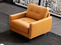 思凯林 现代简约 头层黄牛皮+海绵+公仔棉+实木框架 单人位沙发