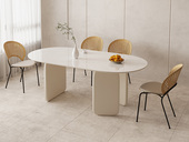 Milantti 米兰蒂  奶油风 个性桌面设计椭圆款 雪山石亮光岩板 环保烤漆工艺 1.8米 餐桌