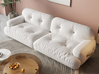  现代简约 奶油风 羊羔绒+羽绒+高回弹海绵+实木框架 雪地白 双人位沙发（此配置为整体沙发）
