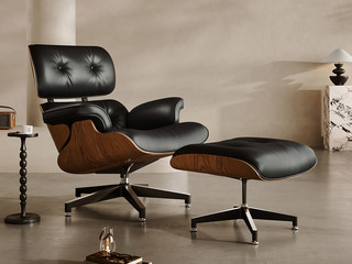  极简风格 伊姆斯躺椅 外倾式宽大扶手设计 仿真皮 高密度海绵 休闲椅+脚踏组合