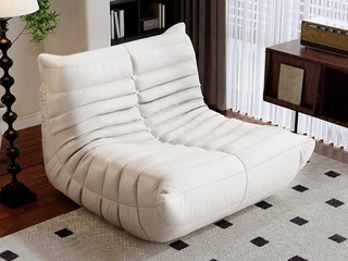  现代简约 毛毛虫懒人沙发 坐躺舒适 防污耐脏易清洁 硅胶皮+高密度海绵 奶油白 休闲椅