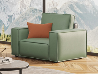  极简风格 优质皮艺 乳胶内芯舒缓释压 羽绒填充 高弹舒适 绿色 单人位沙发