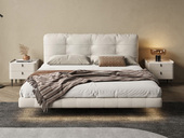 罗曼仕 现代简约 悬浮齐边床 仿真皮+海绵+全羽绒+LED灯带 米白色 1.8*2.0米床（搭配10公分松木排骨架）