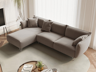  极简风格 科技布+玫瑰桉 布艺奶油风卡其棕 3+右贵妃转角沙发
