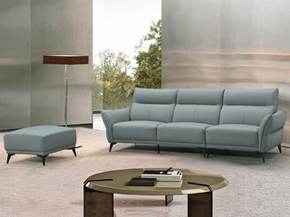 现代简约 优质皮艺+高密度回弹海棉+实木框架 薄荷绿 组合沙发 四人位+脚踏