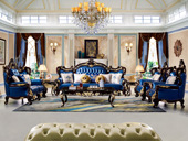 温莎公爵 欧式新古典黑檀系列 真皮+高回弹海绵+进口榉木 蓝色 组合沙发 单人位+双人位+四人位（抱枕花色随机发货）（图片为两个单人位，此配置为一个单人位）