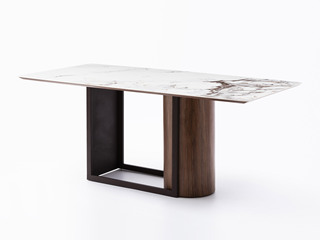  极简风格 6MM岩板香雪梅亮光台面 胡桃木皮 1.6米 餐桌