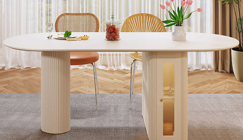 Milantti 米兰蒂 现代极简 奶油风  进口哑光岩板台面+五金烤漆工艺 超大储物空间+可折叠桌面 1.6米 餐桌（不含灯）