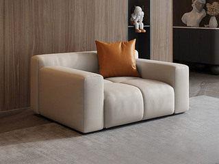  极简风格 设计师推荐款钢琴沙发 亲肤细腻 色泽温润仿真皮 天然蓬松羽绒靠包 45D高密度Q弹海绵 进口俄罗斯松木框架 单人沙发