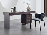 iLoven 意乐威 极简风格 烟熏色木皮+高光灰色+不锈钢架 1.6米 书桌