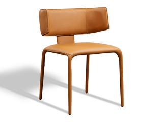  极简风格 优质超纤皮+高密度海绵+五金脚 橙色 餐椅