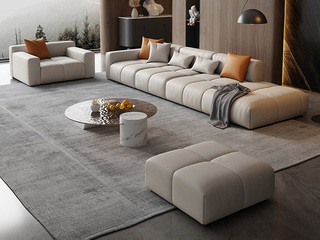  极简风格 设计师推荐款钢琴沙发 健康环保 光滑细腻 科技布 天然蓬松羽绒靠包 45D高密度Q弹海绵 进口俄罗斯松木框架 单人位+脚踏+3.4米右扶手直排 组合沙发