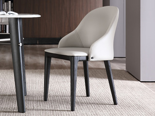  极简风格 超纤皮+白蜡木 米灰色 餐椅（单把价格 需双数购买 单数不发货）