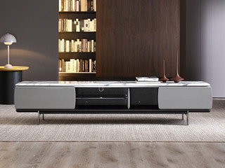  极简风格 宝格丽大理石+榆木木皮+不锈钢 2.0米 电视柜