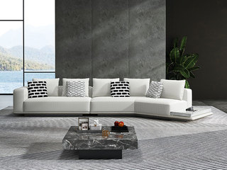  极简风格 地平线沙发 棉麻布+优质鹅绒+45D高密度回弹海绵+松木框架 单扶手二位+无扶手左转角沙发带大理石边几