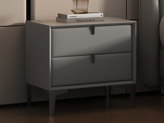  现代简约 扪布+实木抽屉+碳铸钢 浅灰色 床头柜