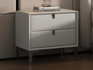  现代简约 扪布+实木抽屉+碳铸钢 米白色 床头柜