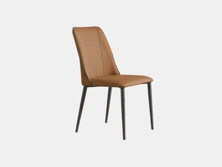  极简风格 优质皮艺+碳素钢脚架 橙棕色 软包餐椅