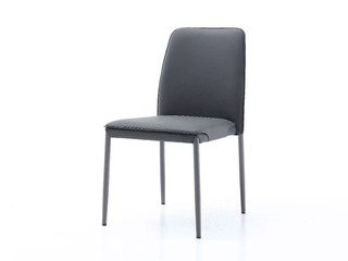  极简风格 优质皮艺+碳素钢脚架 蓝灰色 软包餐椅