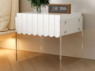 极简风格 进口高透亚克力+实木抽屉+环保喷漆工艺 奶油白 床头柜