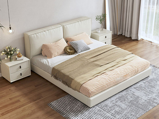  现代简约 豆腐块软包床 仿真皮+竹炭海绵+实木框架 卧室1.8*2.0米 齐边床（搭配10公分钢木排骨架）