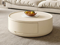 诺美帝斯 现代简约 奶油风 圆润边角设计 亮光雪山白岩板+松木内抽 大圆茶几