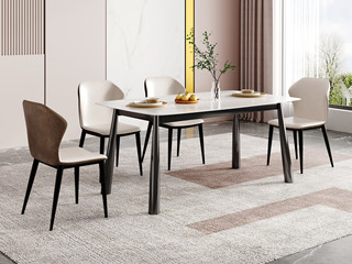 极简风格   大象腿餐桌 防刮耐磨哑光岩板桌面+碳钢 1.4米餐桌