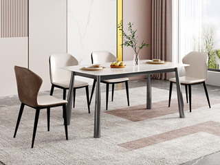 【摆场推荐】极简风格 大象腿餐桌 防刮耐磨哑光雪山白岩板桌面内在硬核稳固+碳钢微倾八字桌腿受力均匀强劲支撑 超强抗污易清洁 桌底宽敞收纳自如 1.4米餐桌