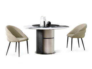  极简风格 大理石面+不锈钢底板+钢化玻璃转盘 1.35米餐桌