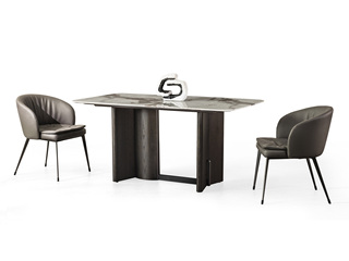  极简风格 大理石面+实木脚+不锈钢黑钛连杆 1.8米餐桌