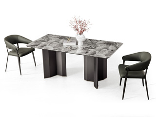  极简风格 大理石面+不锈钢脚架 1.6米餐桌