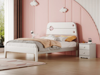 七彩童堡 原木风格 环保健康 纯实木 白色+粉色 儿童床 1.2米床 （搭配床板）