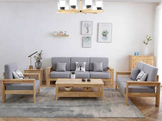  北欧风格沙发 优质橡胶木 高密度海绵软包 原木色实木 回归自然 沙发 双人位
