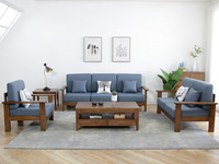 木之家 现代简约实木沙发 胡桃色布艺沙发 中式实木 北欧布艺 小户型家用 单人位