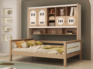  原木风格 环保健康 纯实木 儿童床  1.5*2.0米书柜床（含书架）（搭配床板）