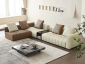 罗曼仕 极简风格 钢琴键真皮沙发 质地柔软 耐折耐磨 高定头层黄牛皮 天然蓬松羽绒靠包填充 高密度回弹海绵 结实耐用实木框架 组合沙发 直排五人位+右贵妃